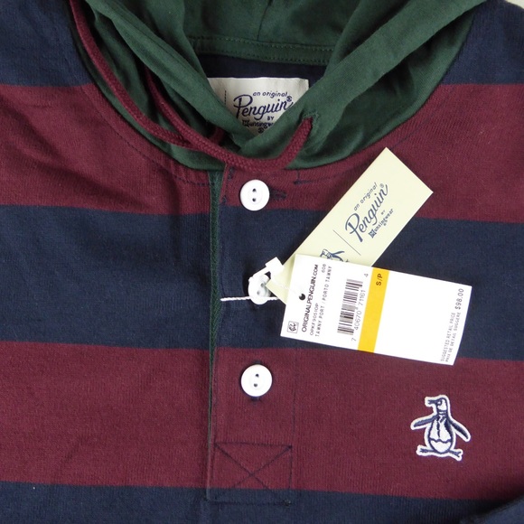 Penguin Striped Henley Hoodie Varsity Collegiate - Picture 8 of 8